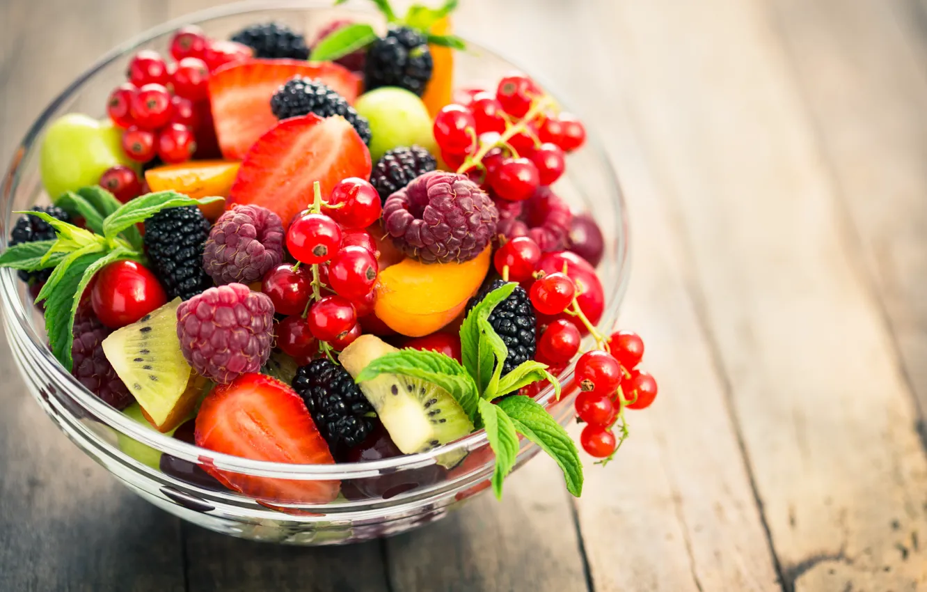 Photo wallpaper berries, raspberry, strawberry, fruit, currants, salad, dessert, fruit salad