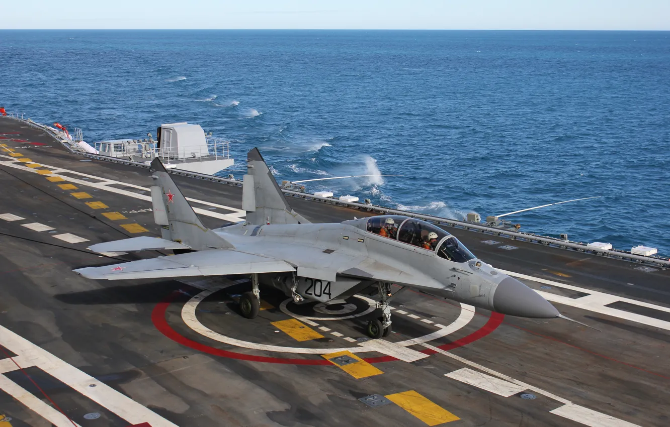 Photo wallpaper sea, fighter, deck, pilot, generation, multipurpose, fourth, MiG-29 KUB