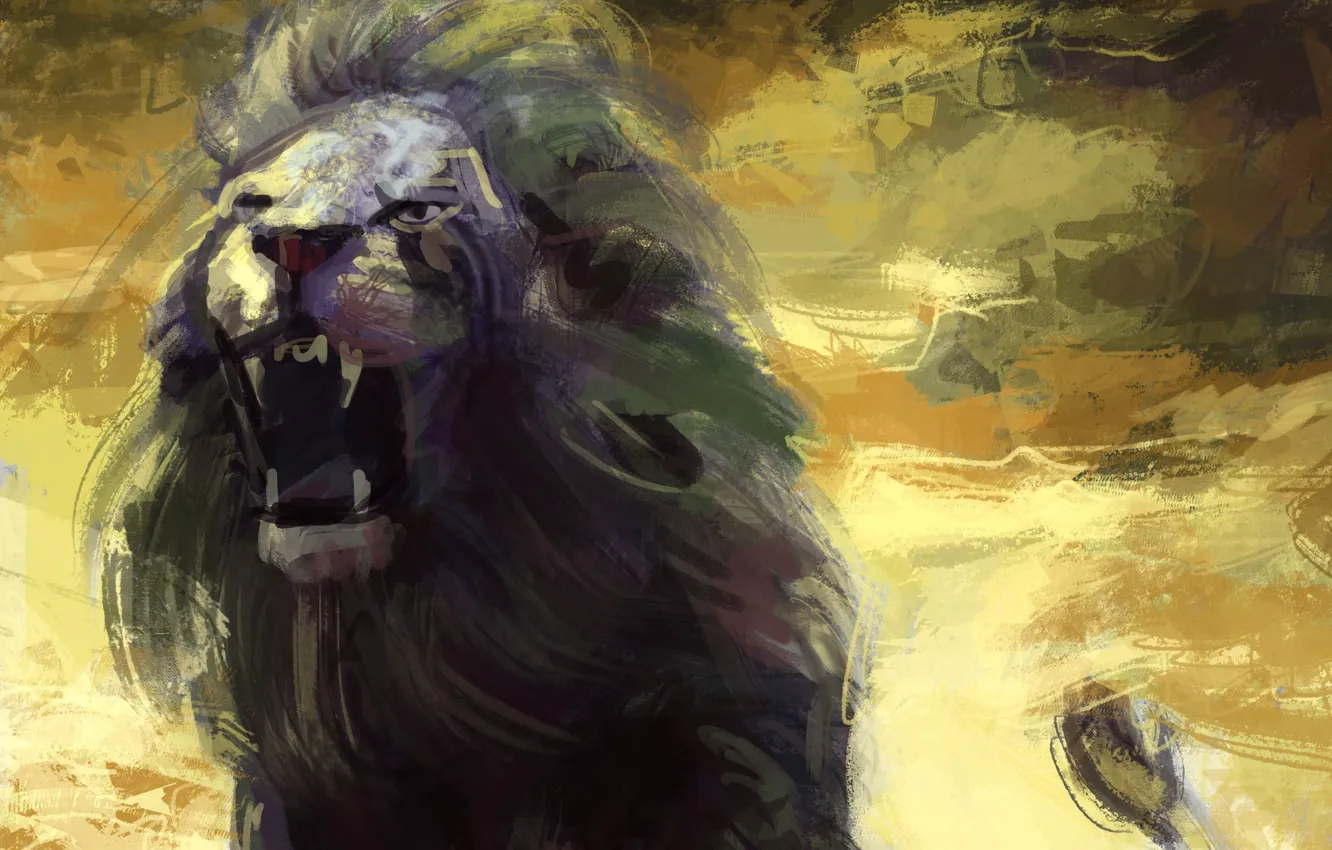 Photo wallpaper Leo, art, mouth, mane, painting
