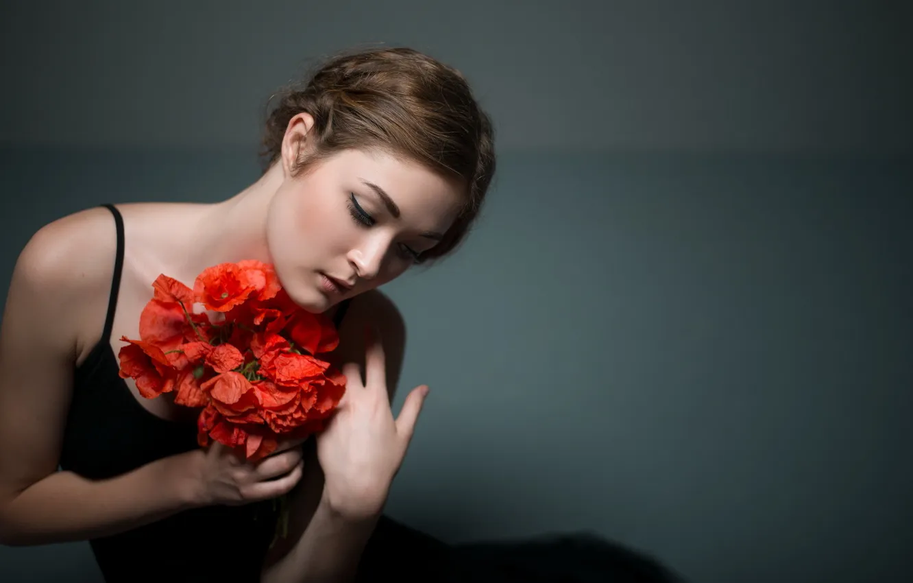 Photo wallpaper girl, flowers, background