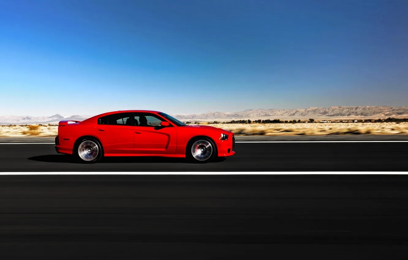 Photo wallpaper The sky, Red, Day, Sedan, Dodge, SRT8, charger, Side view