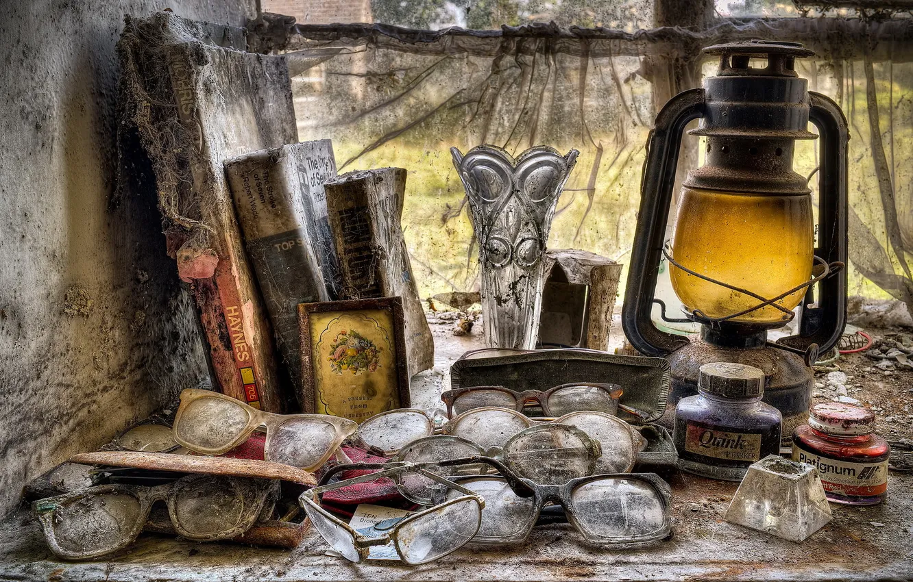 Photo wallpaper lamp, window, glasses