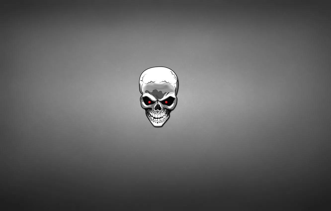 Photo wallpaper white, skull, skeleton, red eyes, dark background