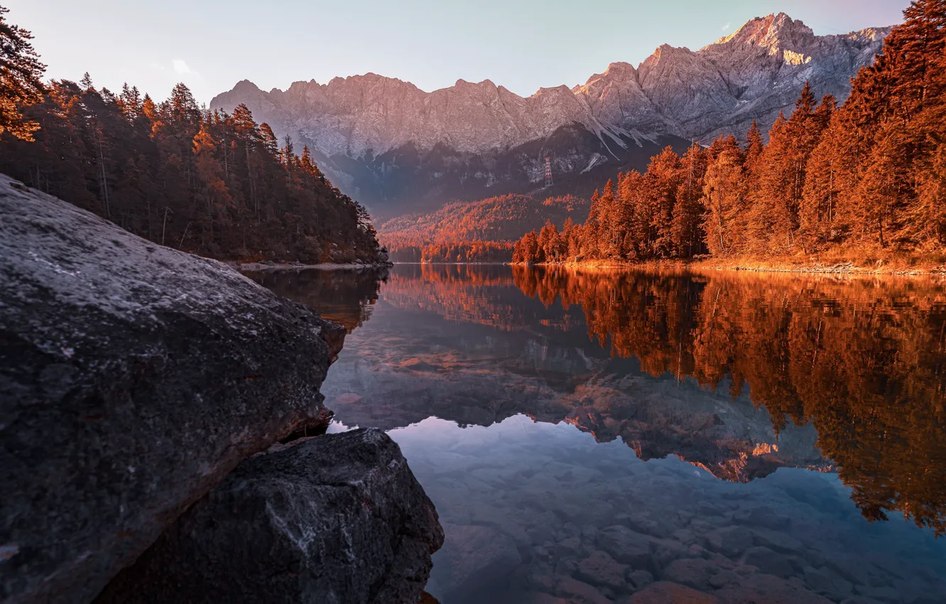 Photo wallpaper autumn, landscape, nature, lake, stones, Germany, Bayern, Alps