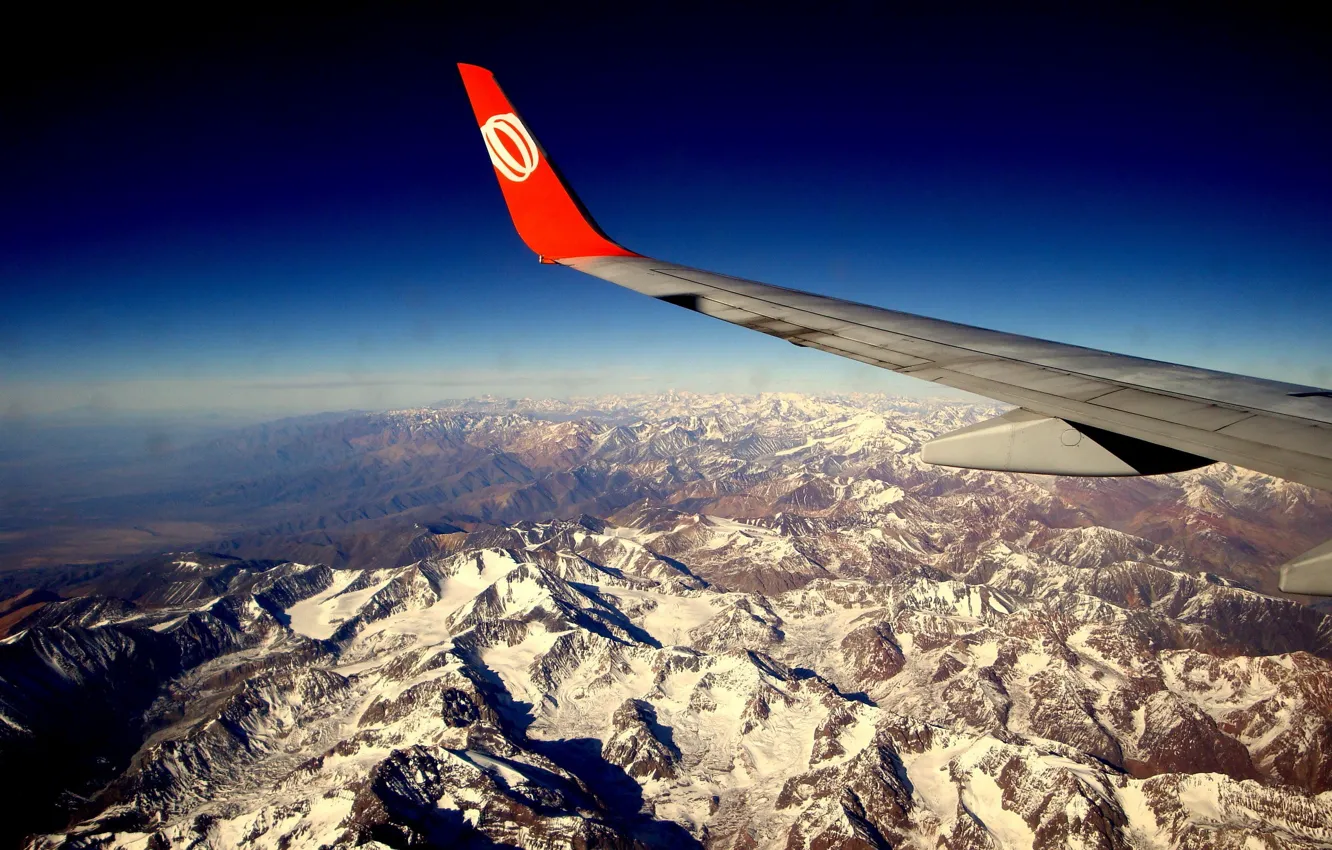 Photo wallpaper the plane, Mountains, wing