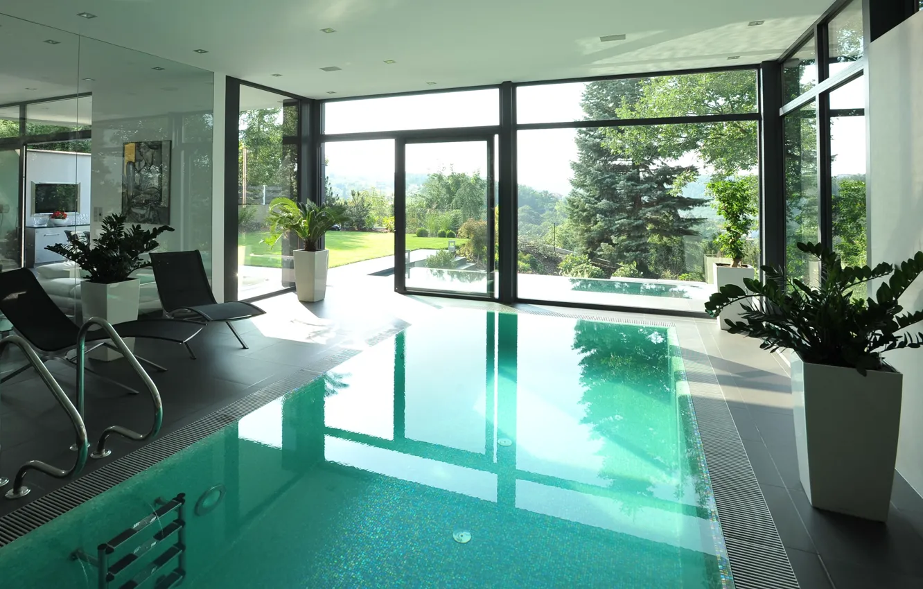 Photo wallpaper Villa, interior, pool