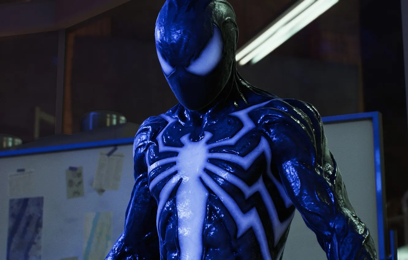 Photo wallpaper dark, Symbiote, black suit, Marvel Spider Man 2