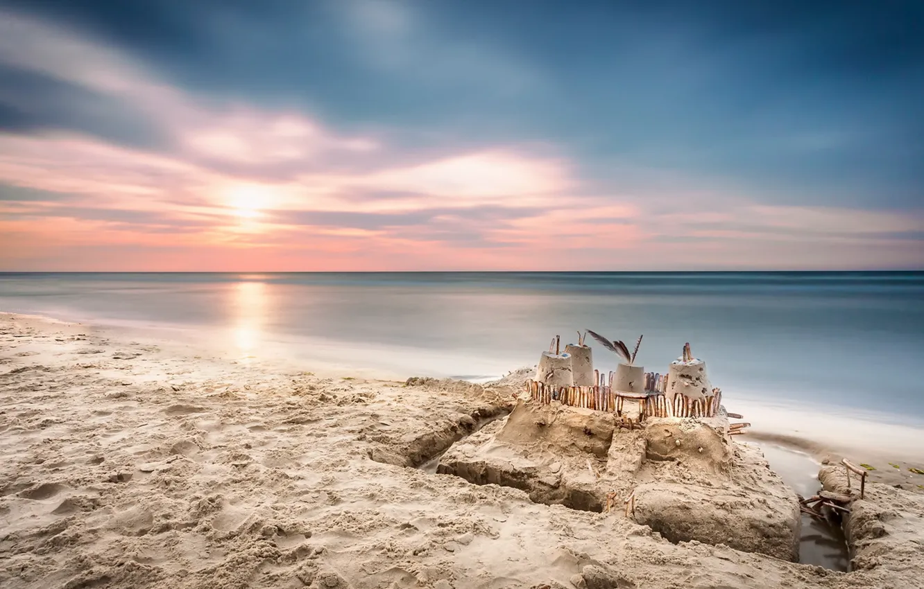 Photo wallpaper sand, sea, beach, castle
