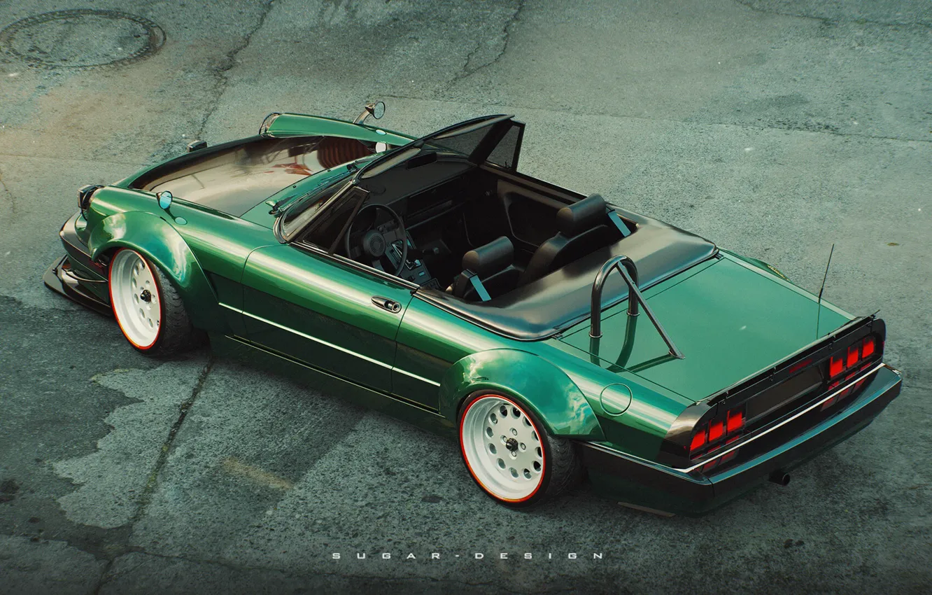 Photo wallpaper Green, Machine, Alfa Romeo, Car, Render, Rendering, Green, Transport & Vehicles