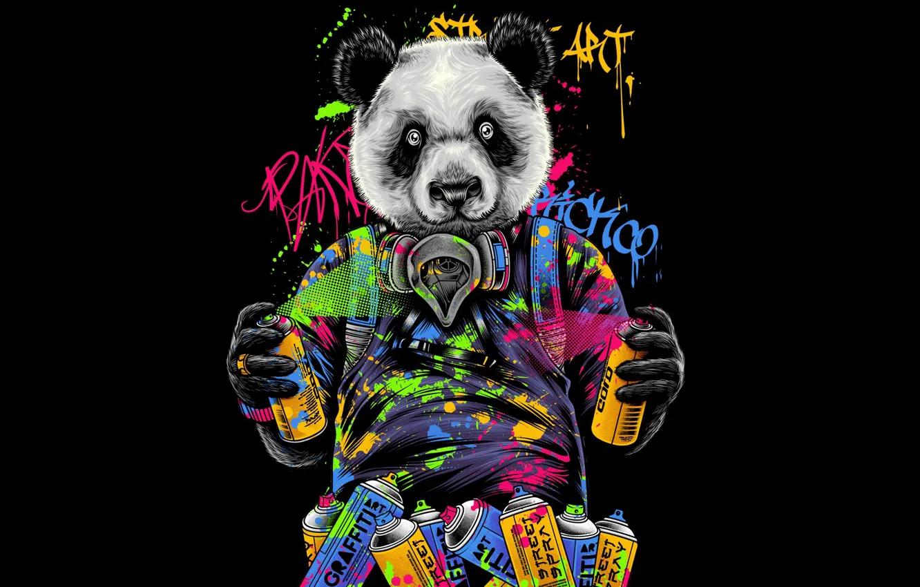 Photo wallpaper Color, Minimalism, Paint, Panda, Style, Graffiti, Bear, Background