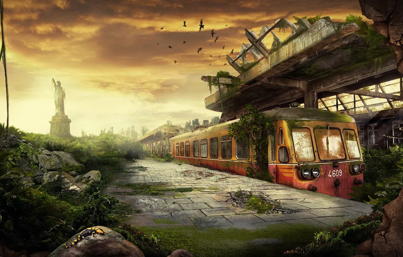 Photo wallpaper train, station, destruction, 156