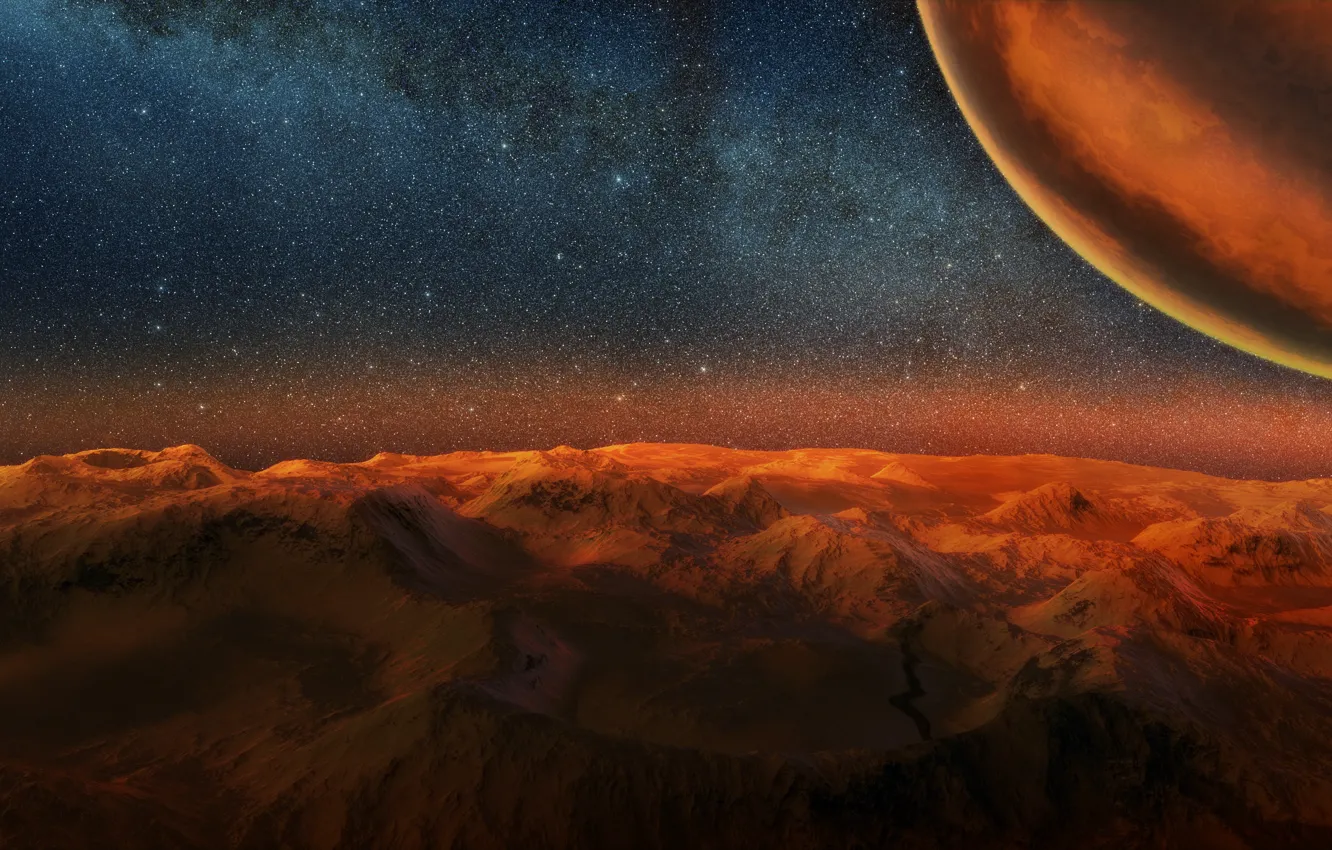 Photo wallpaper space, stars, night, planet, art