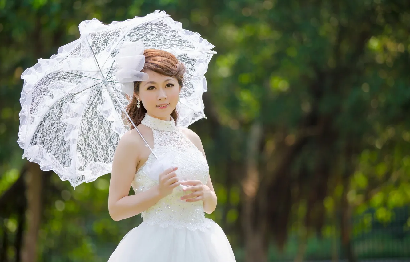 Photo wallpaper girl, umbrella, Asian
