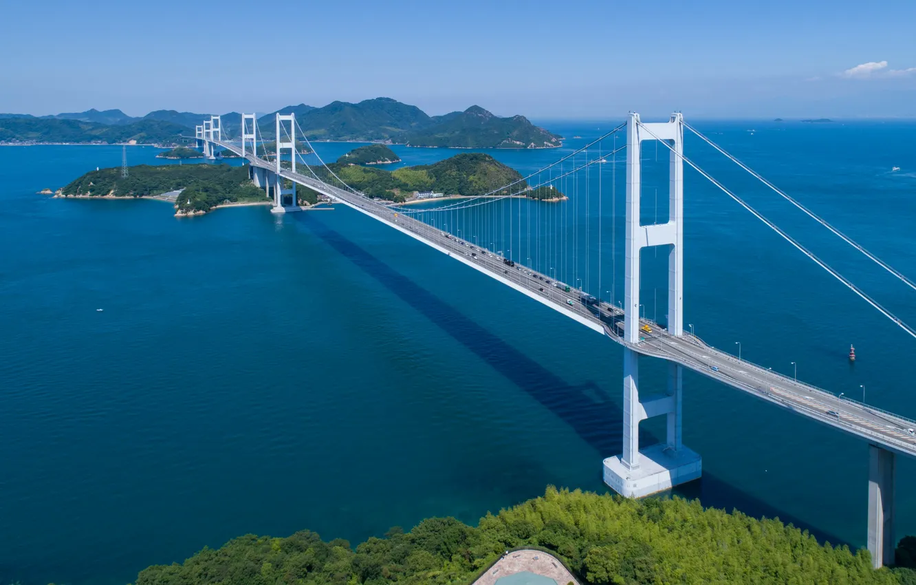 Photo wallpaper sky, sea, japan, bridge, shimanami, kurushima, shikoku, imabari