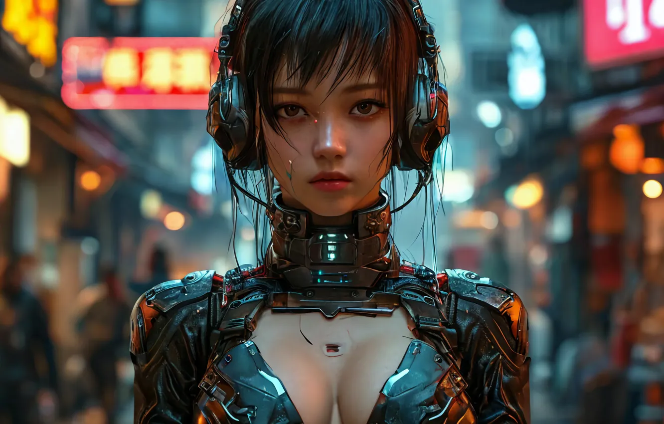 Photo wallpaper girl, art, cyberpunk, AI ART, Neural network, neural network