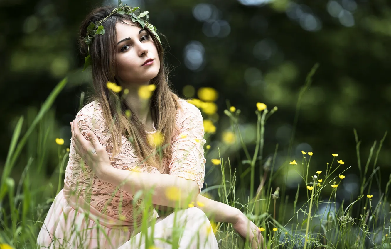 Photo wallpaper summer, grass, face, model, hair, beauty