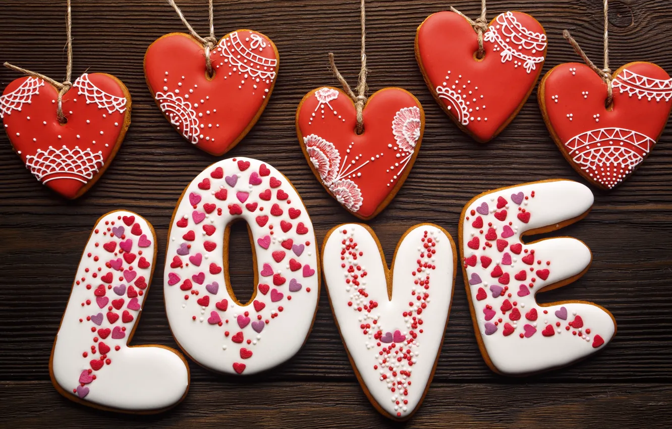 Photo wallpaper holiday, love, gingerbread, Valentine's day