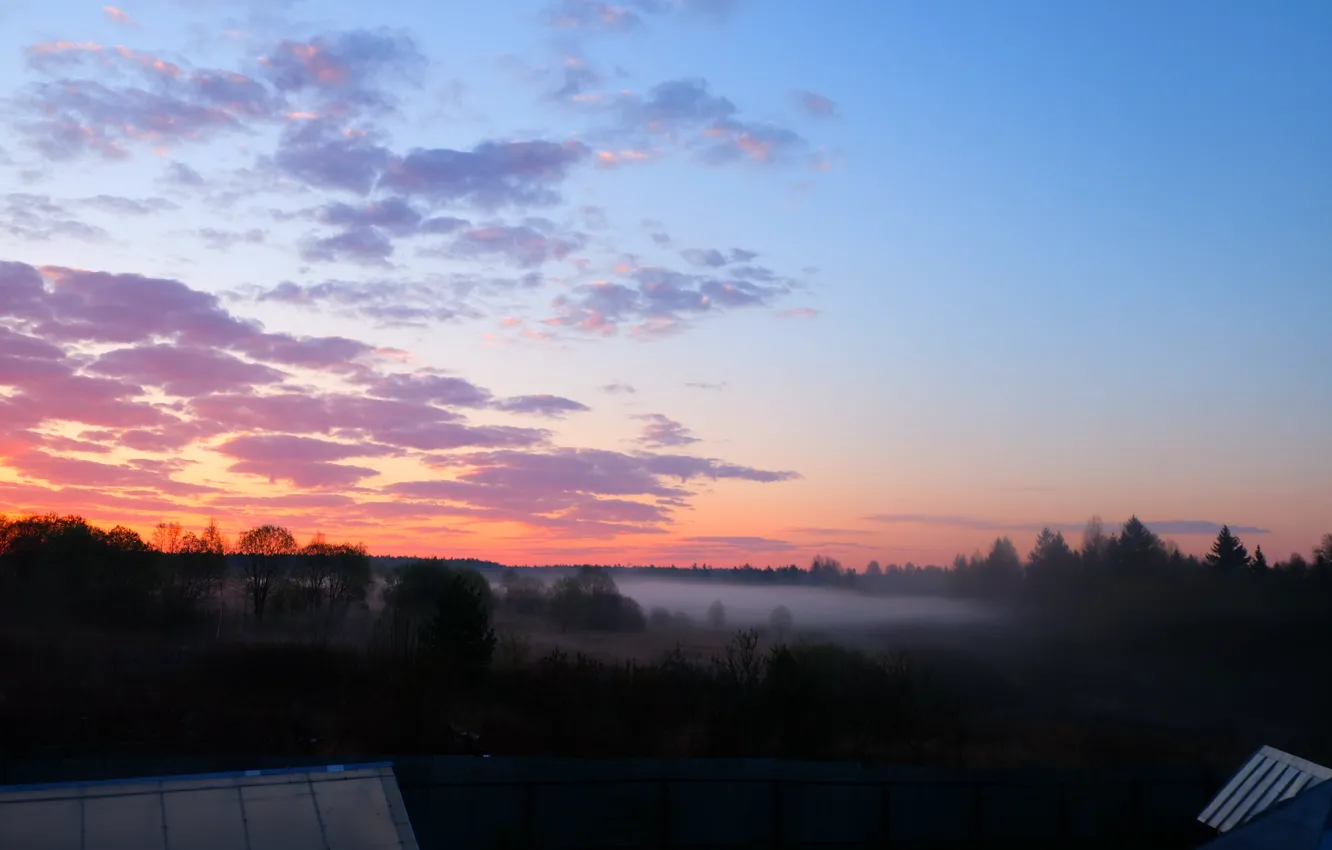 Photo wallpaper sunset, fog, dawn, spring, Russian nature