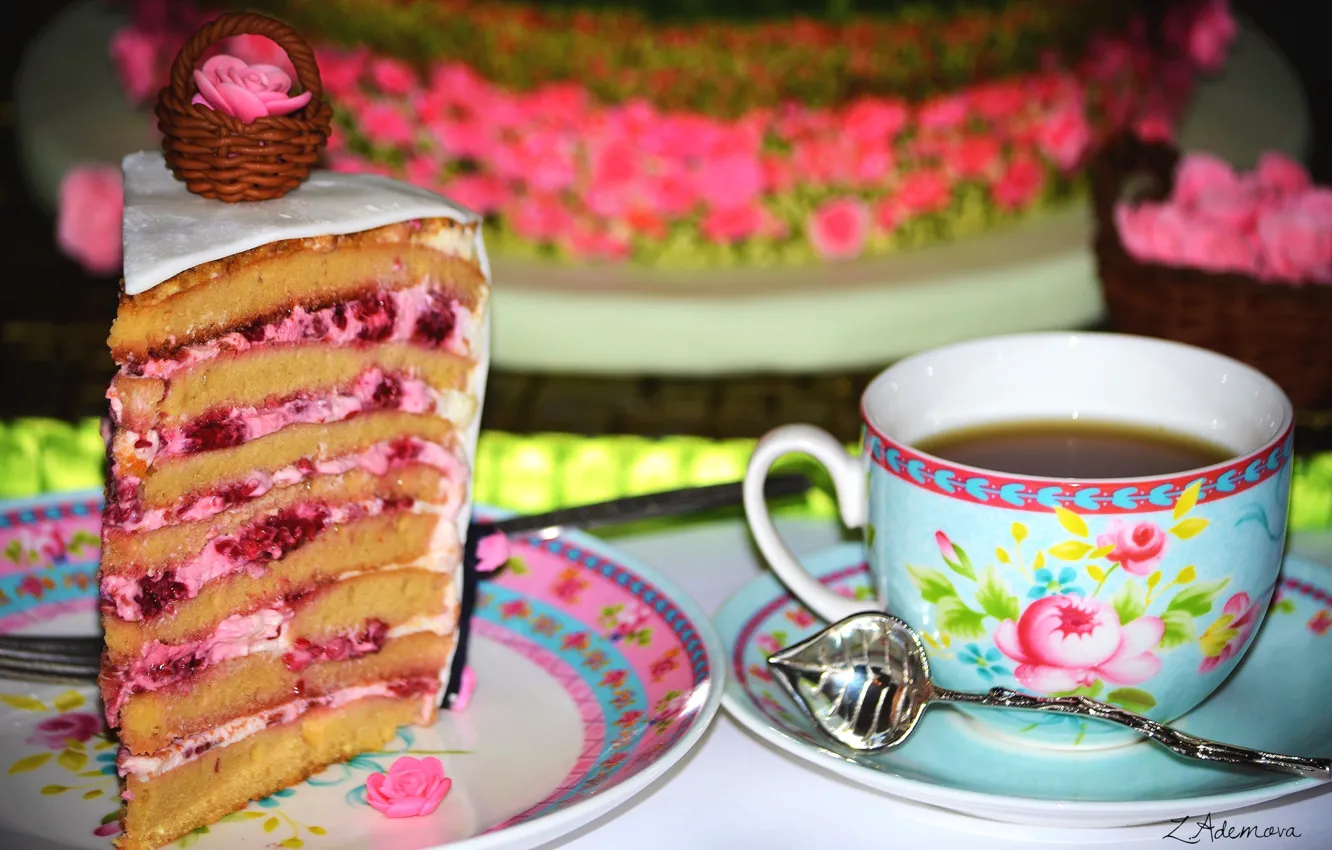 Photo wallpaper tea, cake, dessert