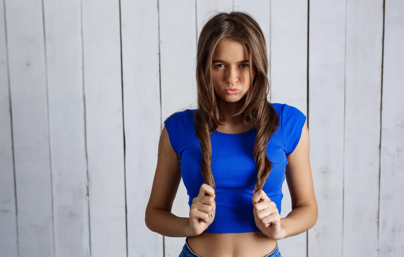 Photo wallpaper woman, hair, hands, angry, holding