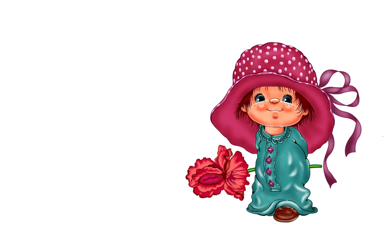 Photo wallpaper art, girl, hat, flowers, children's