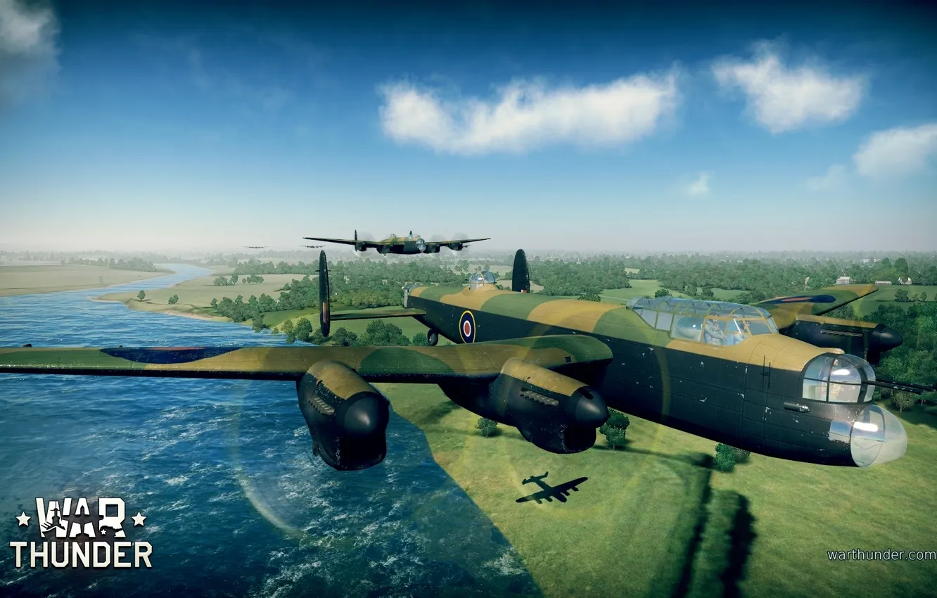 Photo wallpaper trees, river, earth, shadow, the plane, British, WW2, War Thunder