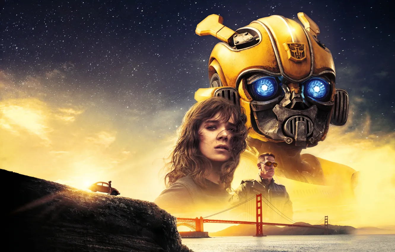Photo wallpaper car, girl, USA, golden, Action, Golden Gate Bridge, robot, soldier