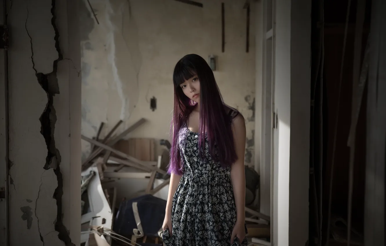 Photo wallpaper girl, face, background, hair, color, Asian