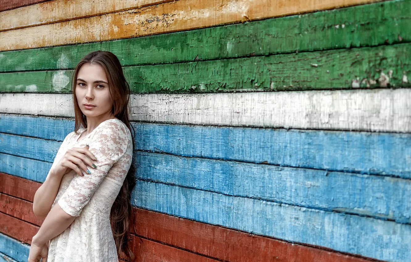 Photo wallpaper look, girl, wall