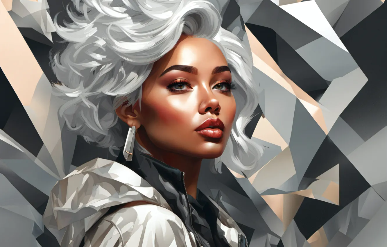 Photo wallpaper look, girl, hair, blonde, digital art, AI art, The Art of Artificial Intelligence, neural network