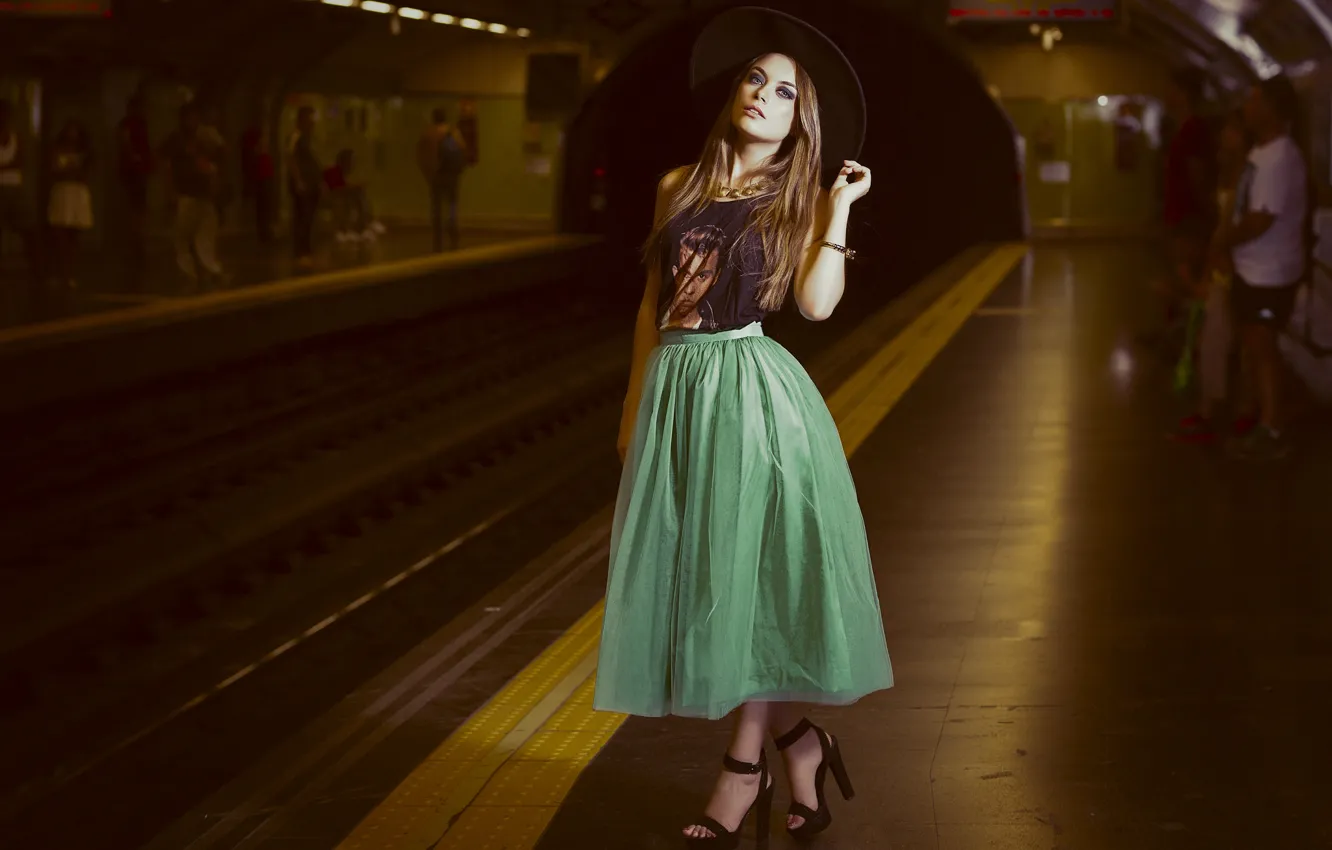 Photo wallpaper girl, metro, skirt, sandals