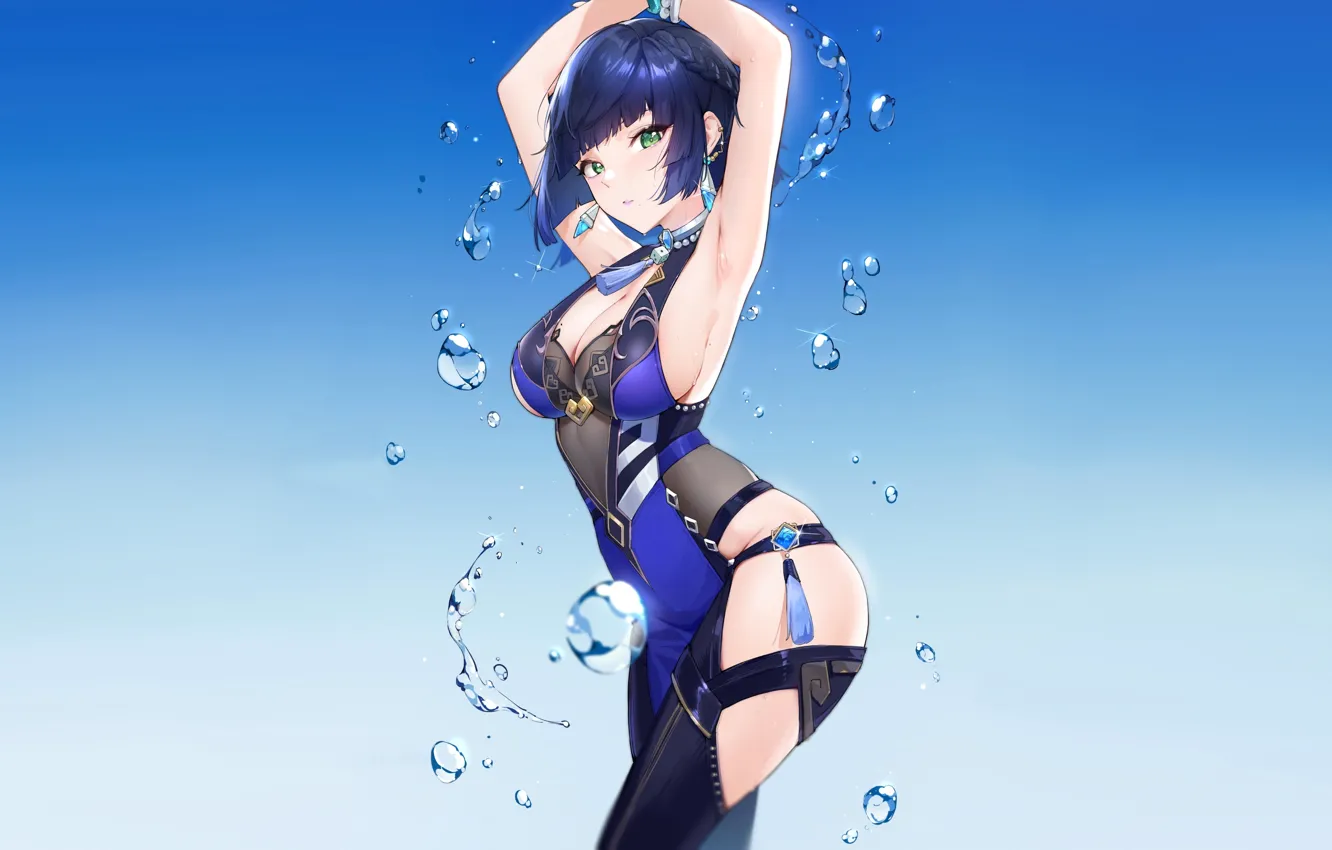 Photo wallpaper girl, hot, sexy, ass, Stretch, blue, anime, amazing