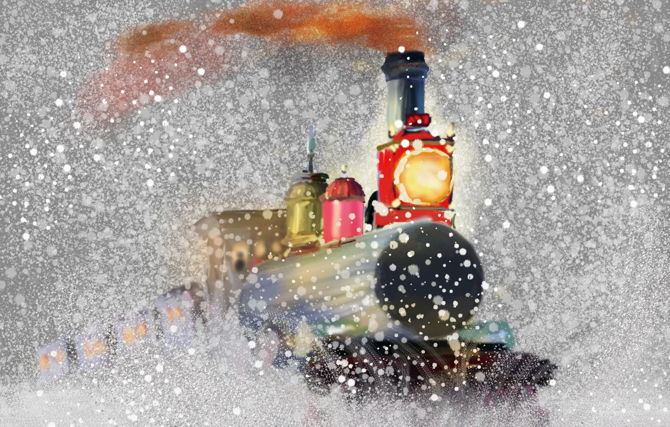 Photo wallpaper snow, holiday, the engine, picture, Christmas Express