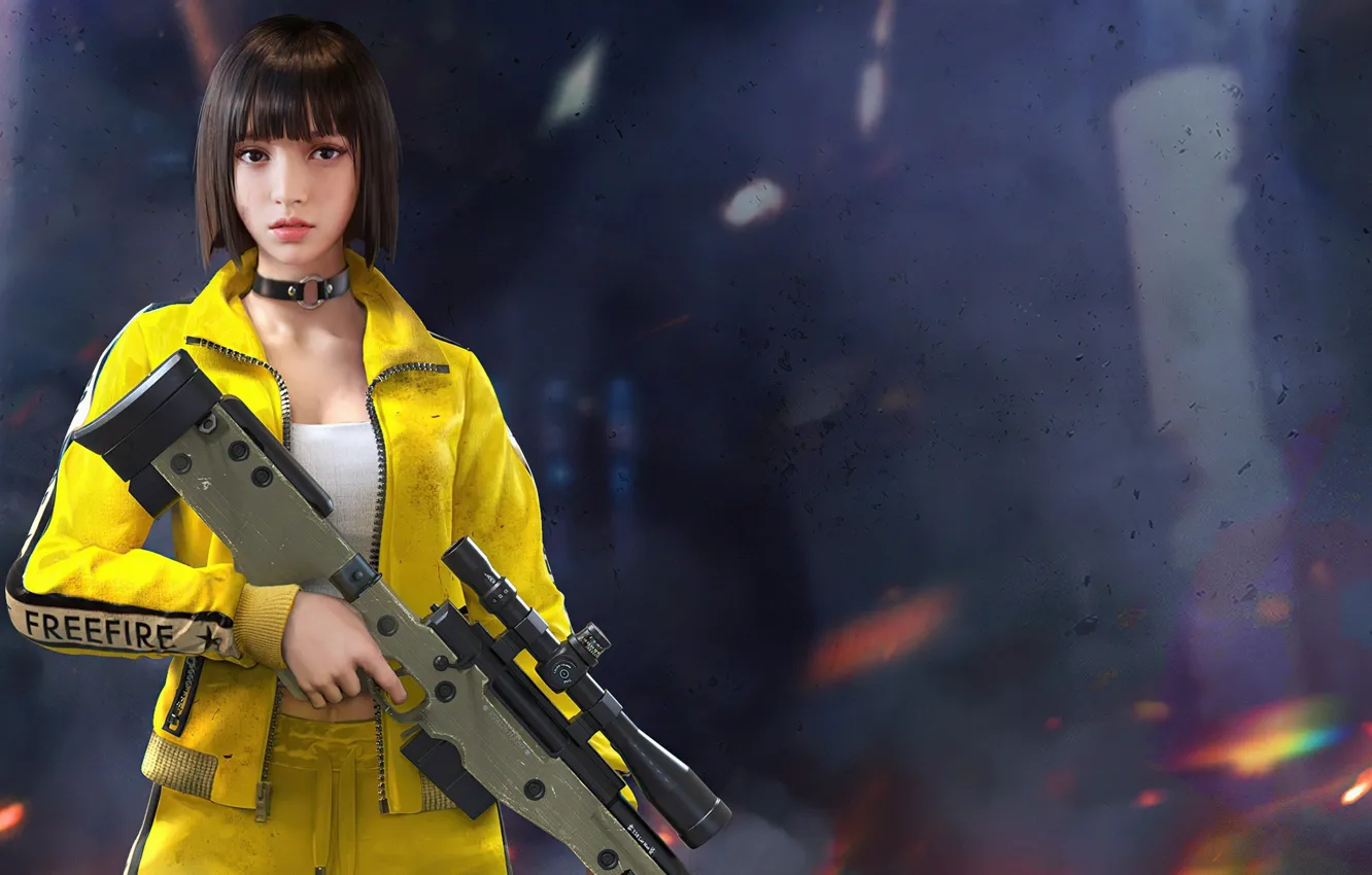 Photo wallpaper girl, pose, weapons, the game, Asian, game, characters, bokeh
