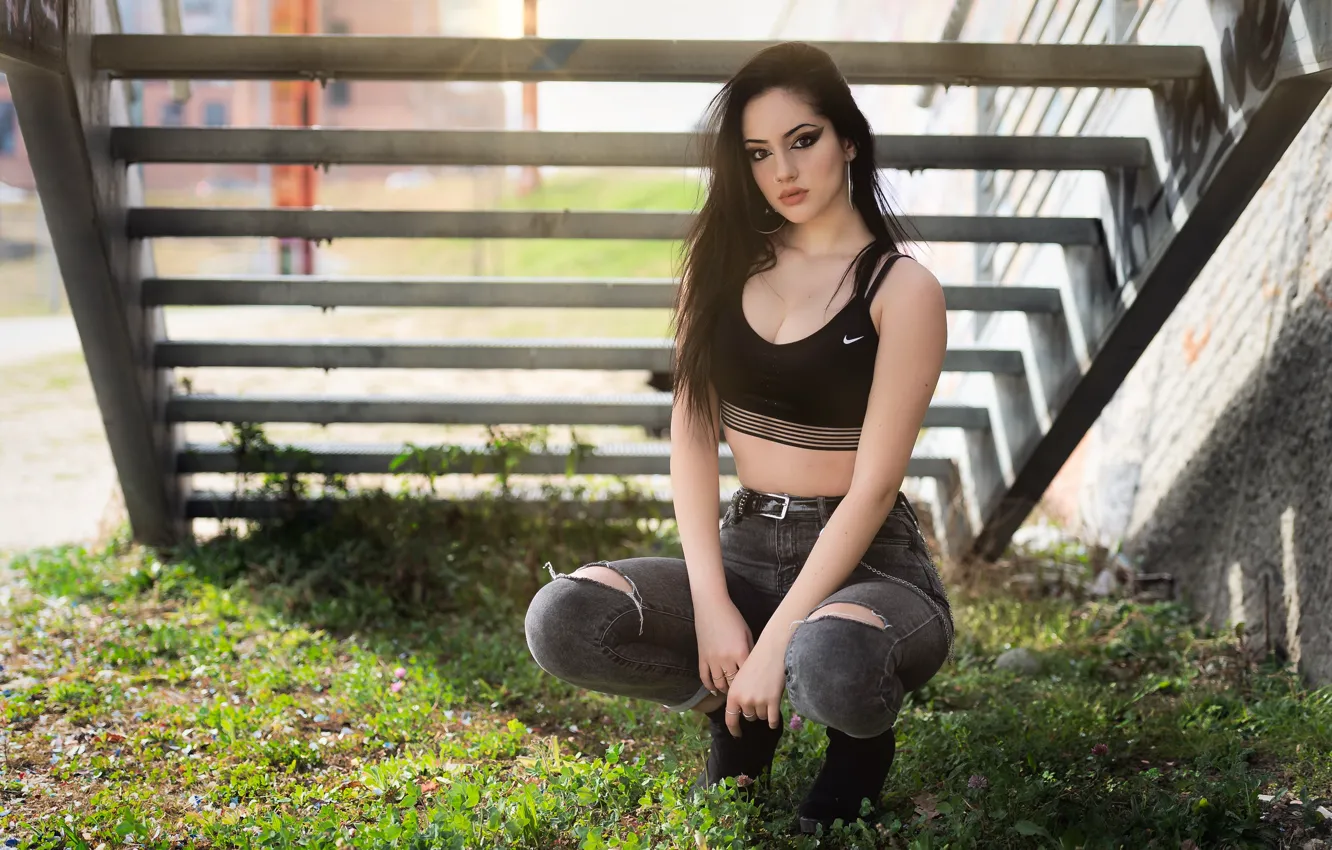 Photo wallpaper model, jeans, brunette, look, Luigi Malanetto