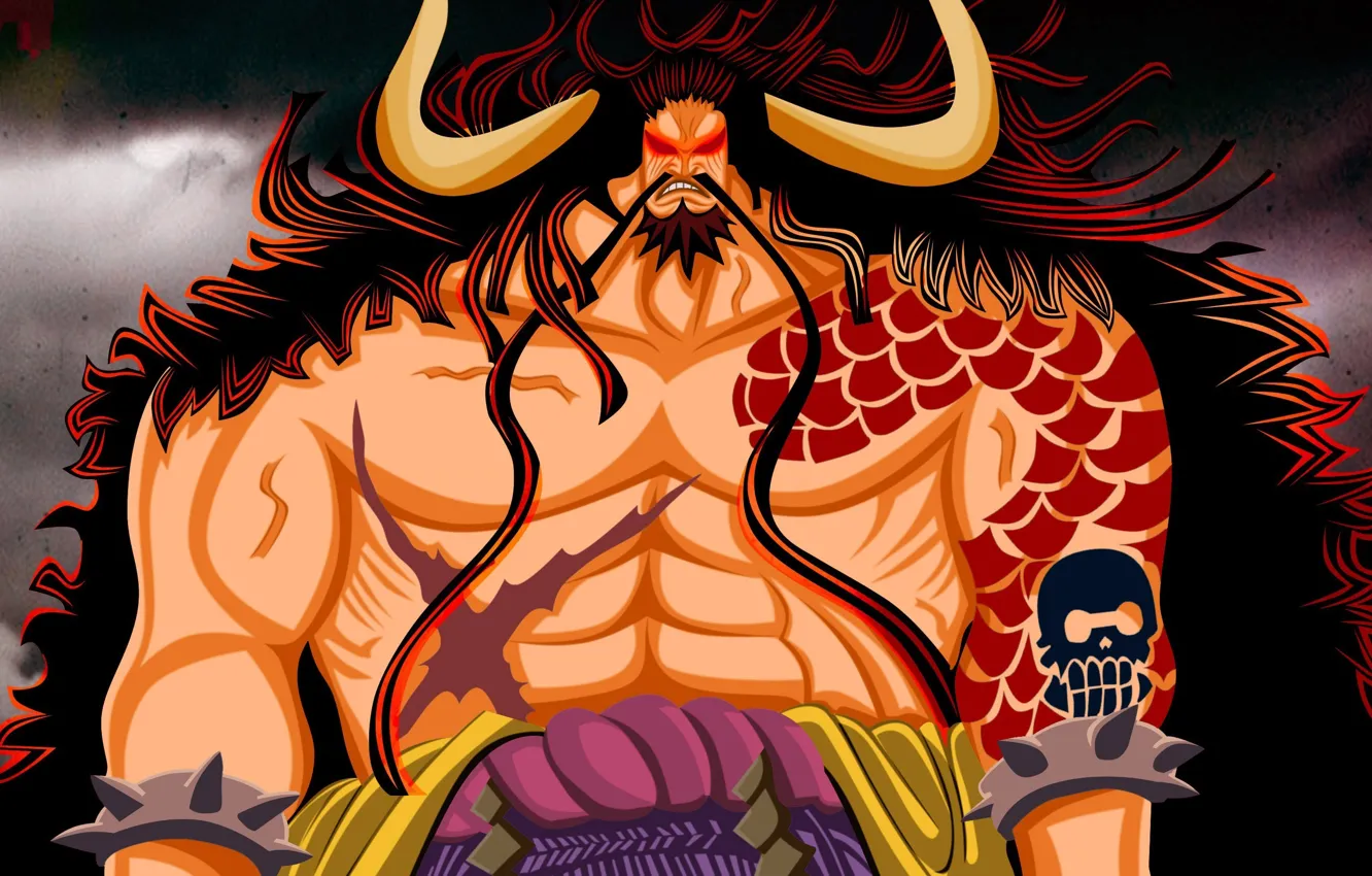 Photo wallpaper fire, sake, flame, game, One Piece, horns, long hair, pirate