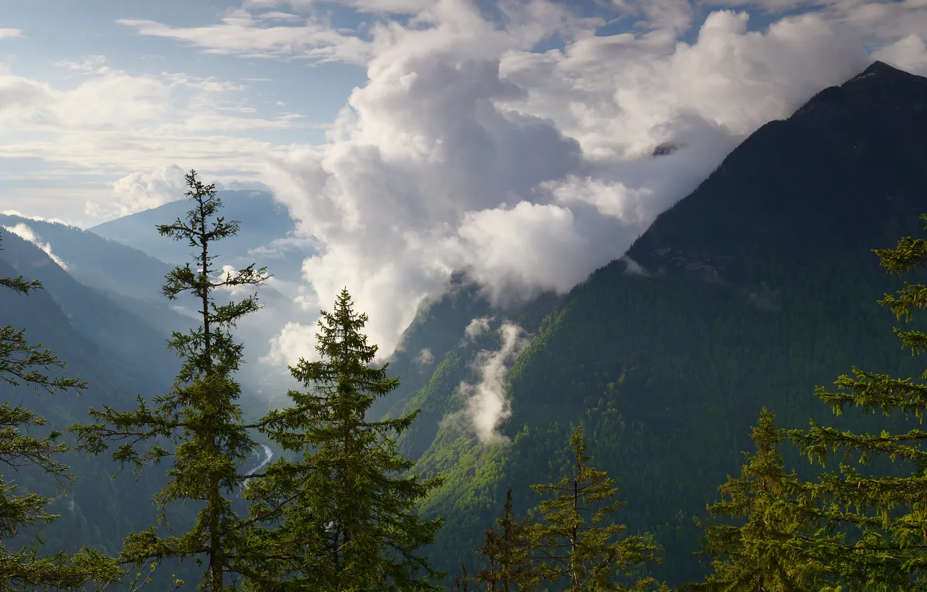 Photo wallpaper clouds, mountains, Switzerland