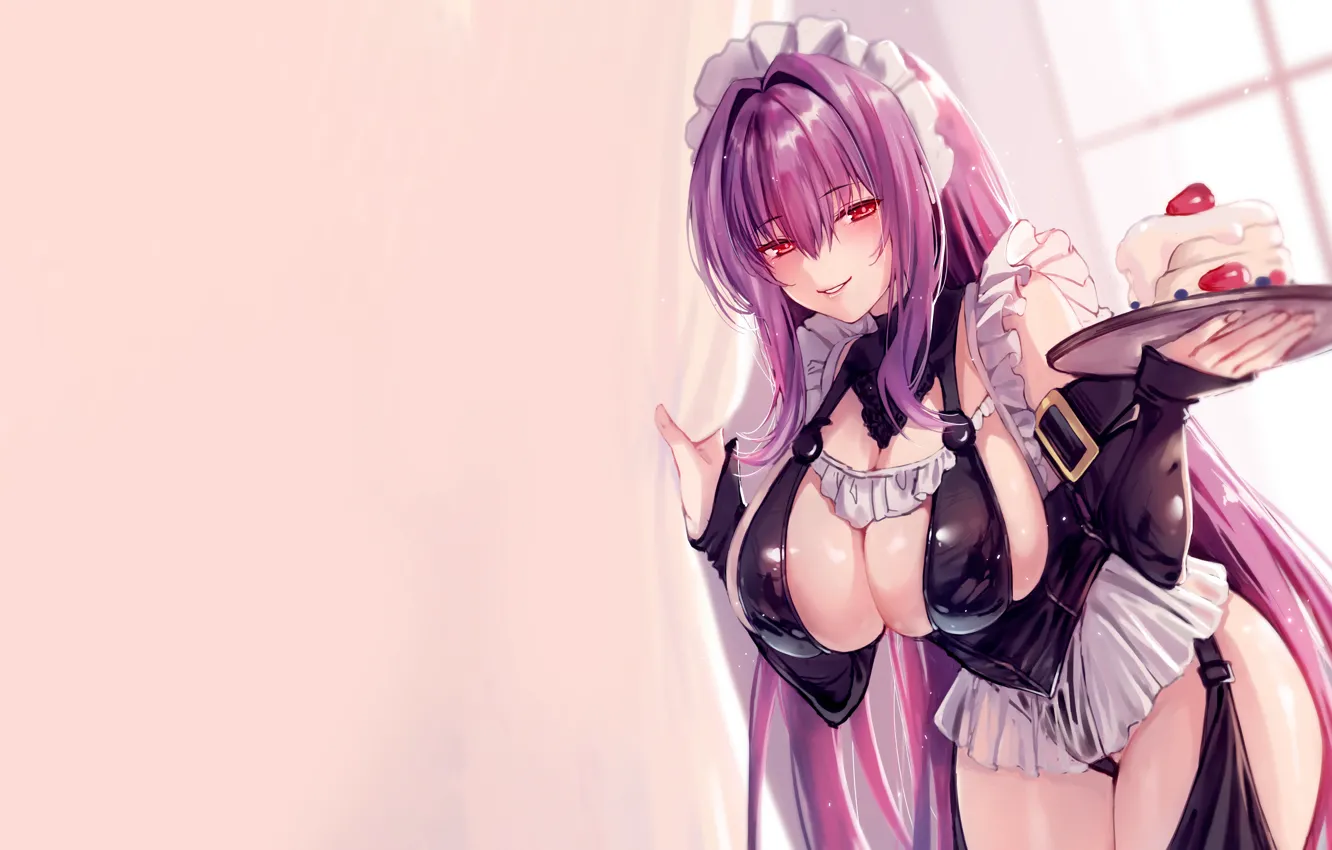 Photo wallpaper girl, sexy, cleavage, pink hair, long hair, boobs, anime, beautiful