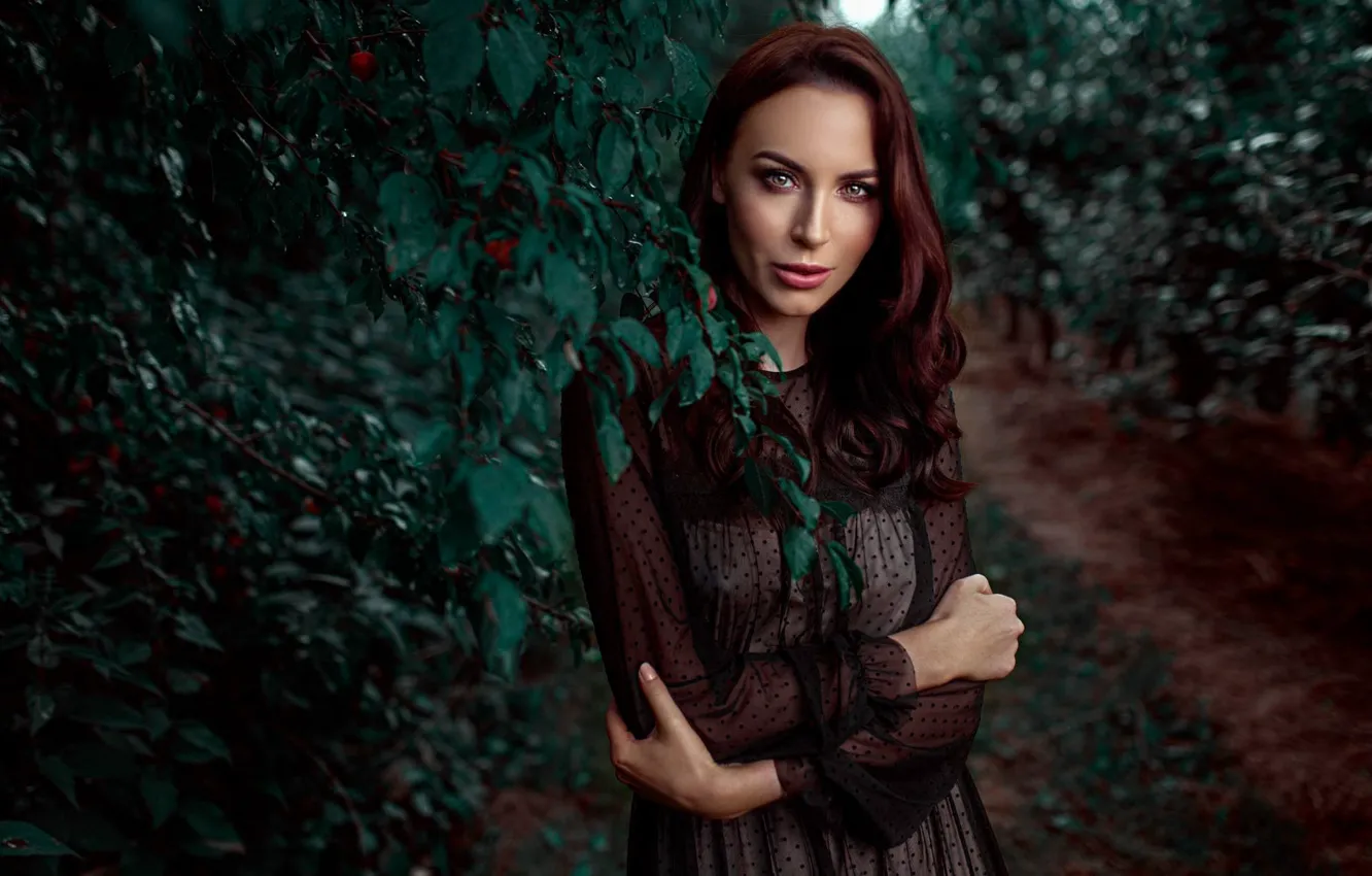 Photo wallpaper look, pose, portrait, hands, garden, Damian Feather, Ursula Święcicka