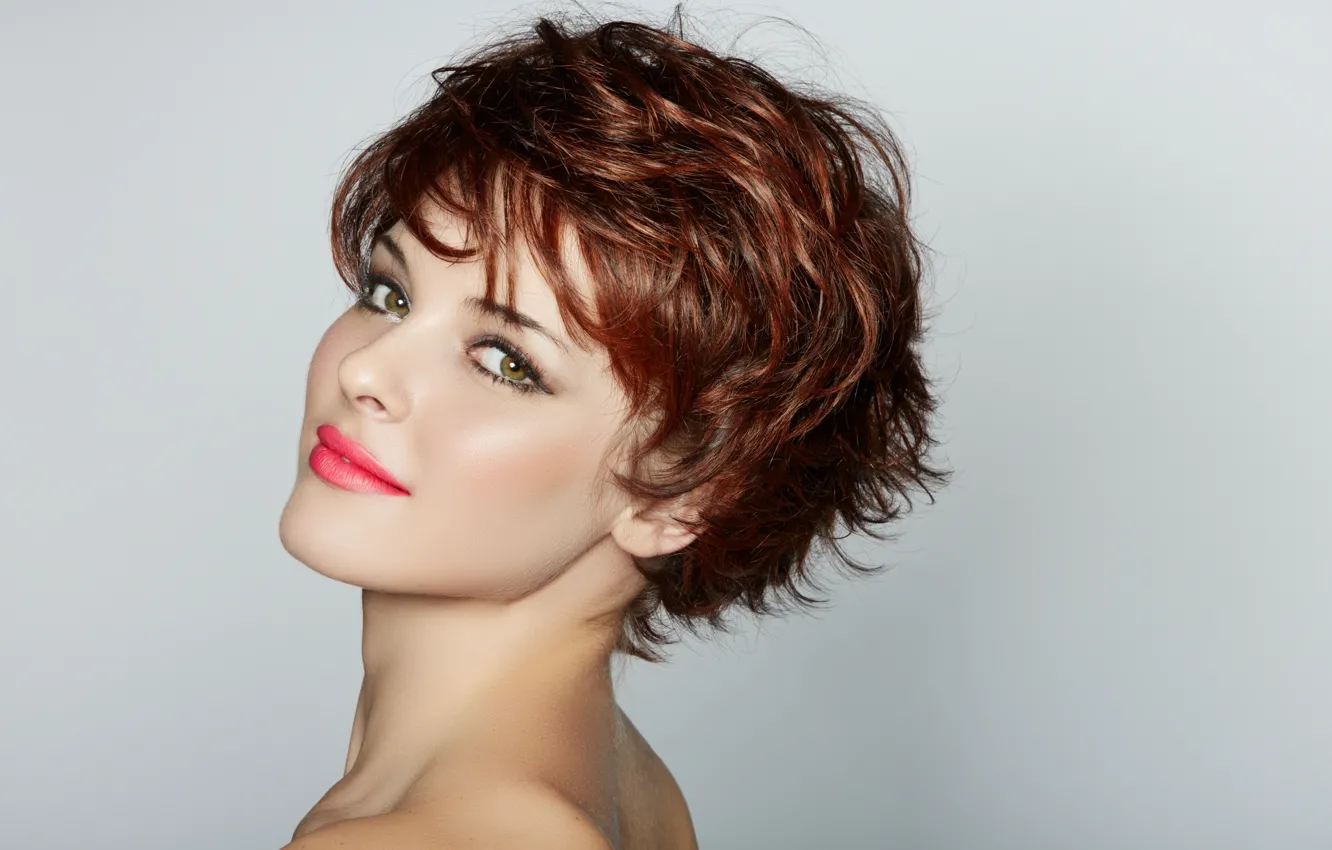 Photo wallpaper girl, portrait, makeup, hairstyle, brown hair, short hair