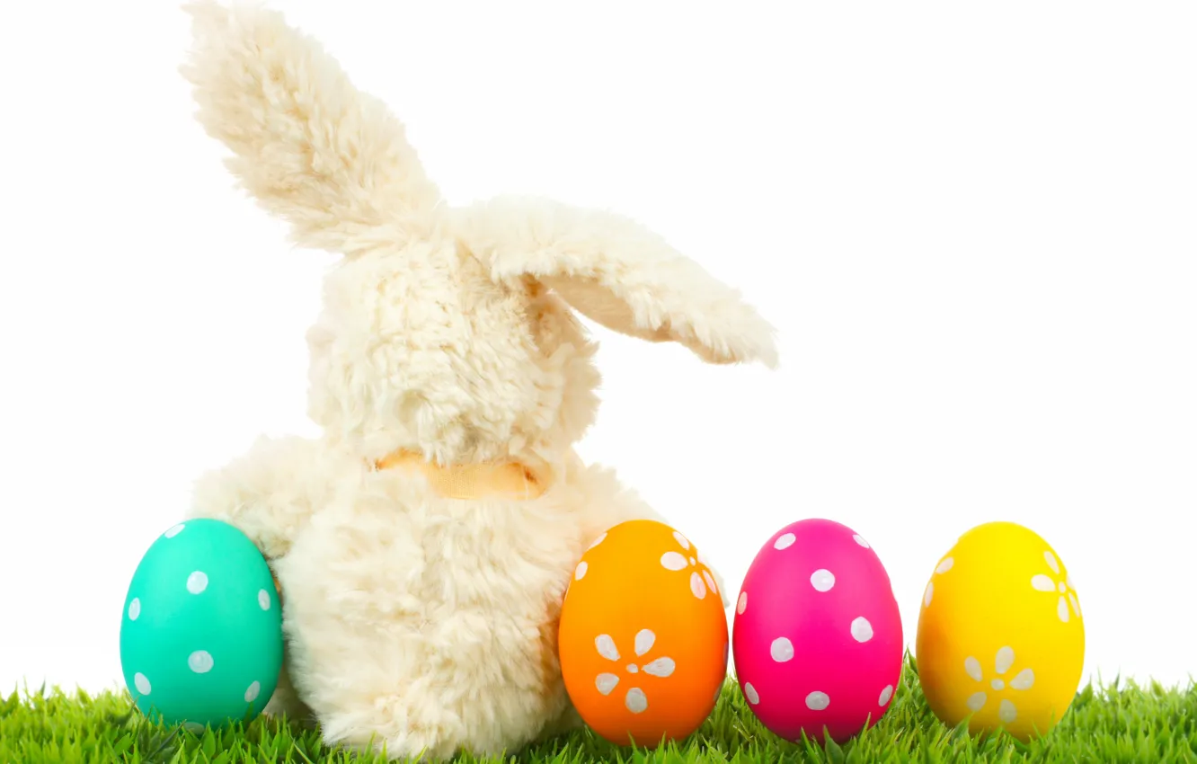 Photo wallpaper grass, rabbit, Easter, spring, Easter, eggs, bunny, Happy