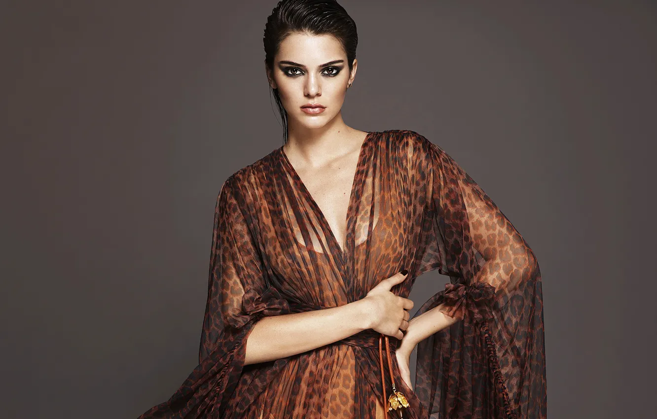 Photo wallpaper look, girl, background, model, makeup, brunette, beautiful, Kendall Jenner