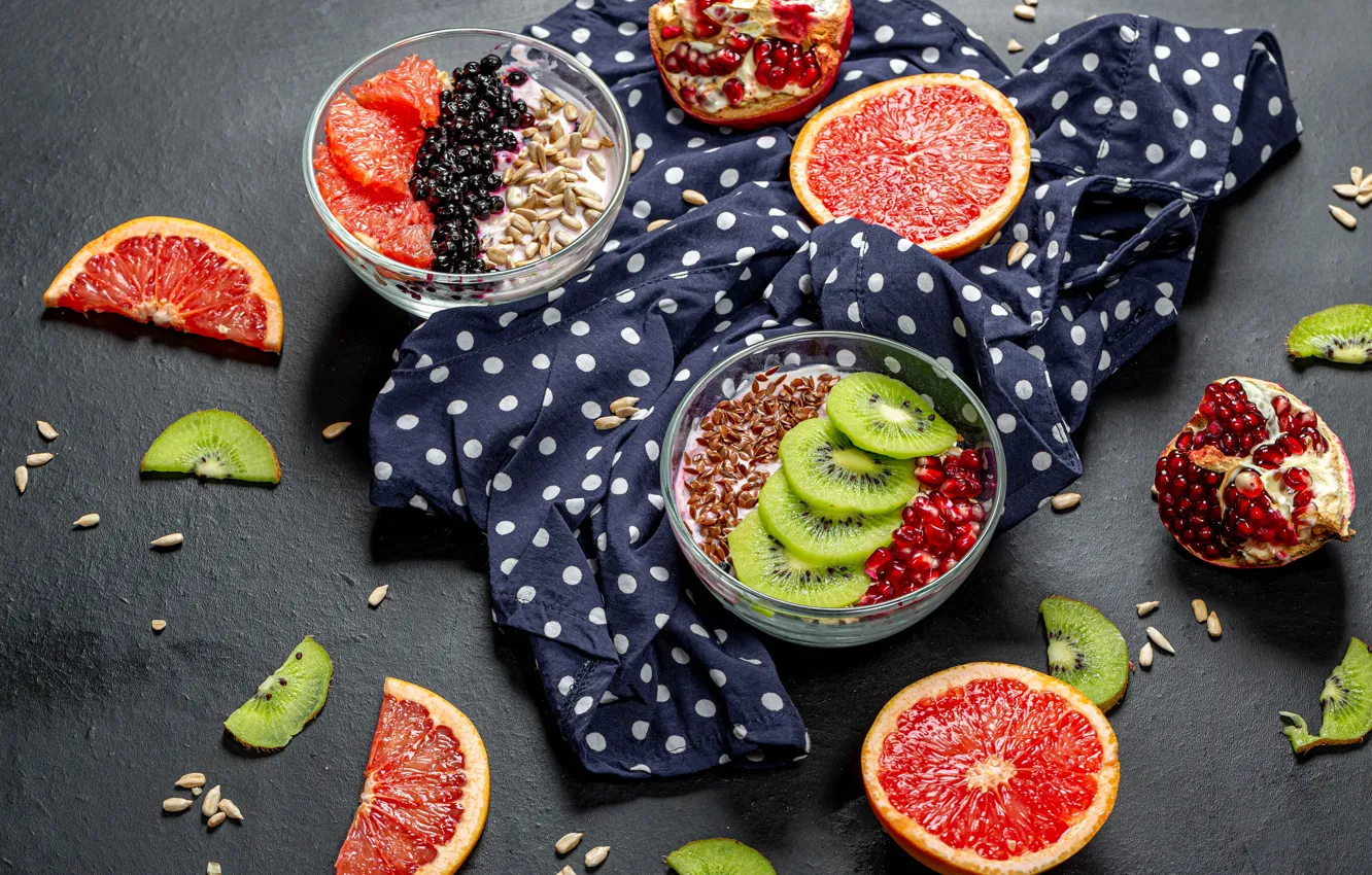 Photo wallpaper grain, kiwi, fruit, seeds, grapefruit, garnet