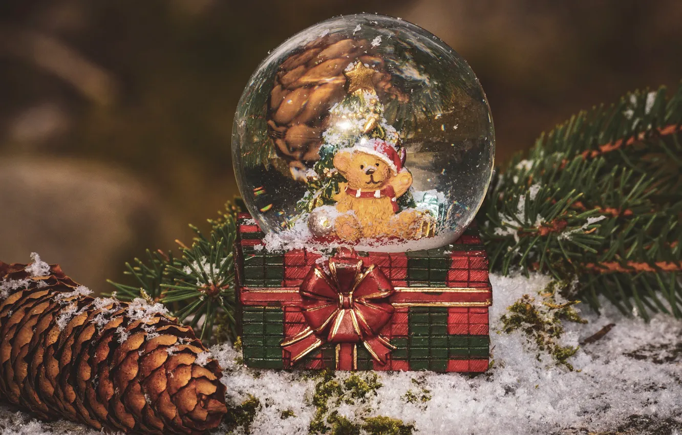 Photo wallpaper holiday, gift, balls, new year, bear