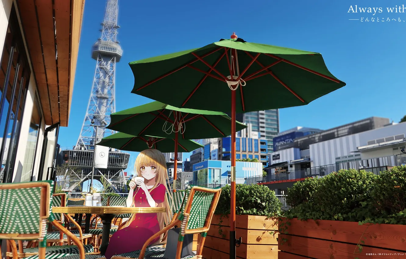 Photo wallpaper girl, the city, cafe, summer veranda, Otonari no Tenshi-sama ni Itsunomanika Dame Ningen, Mahiru Shiina