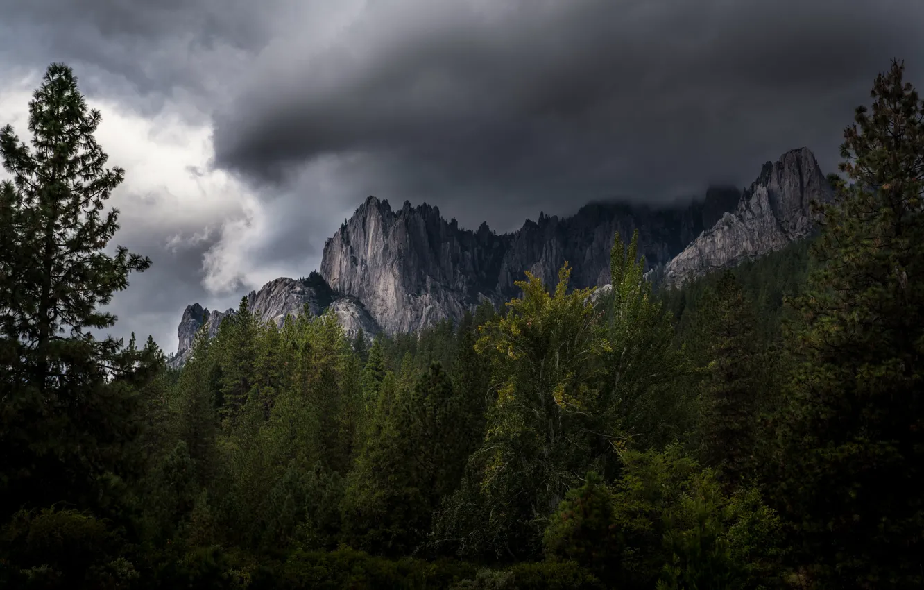 Photo wallpaper the sky, trees, mountains, clouds, nature, rocks, USA, United States