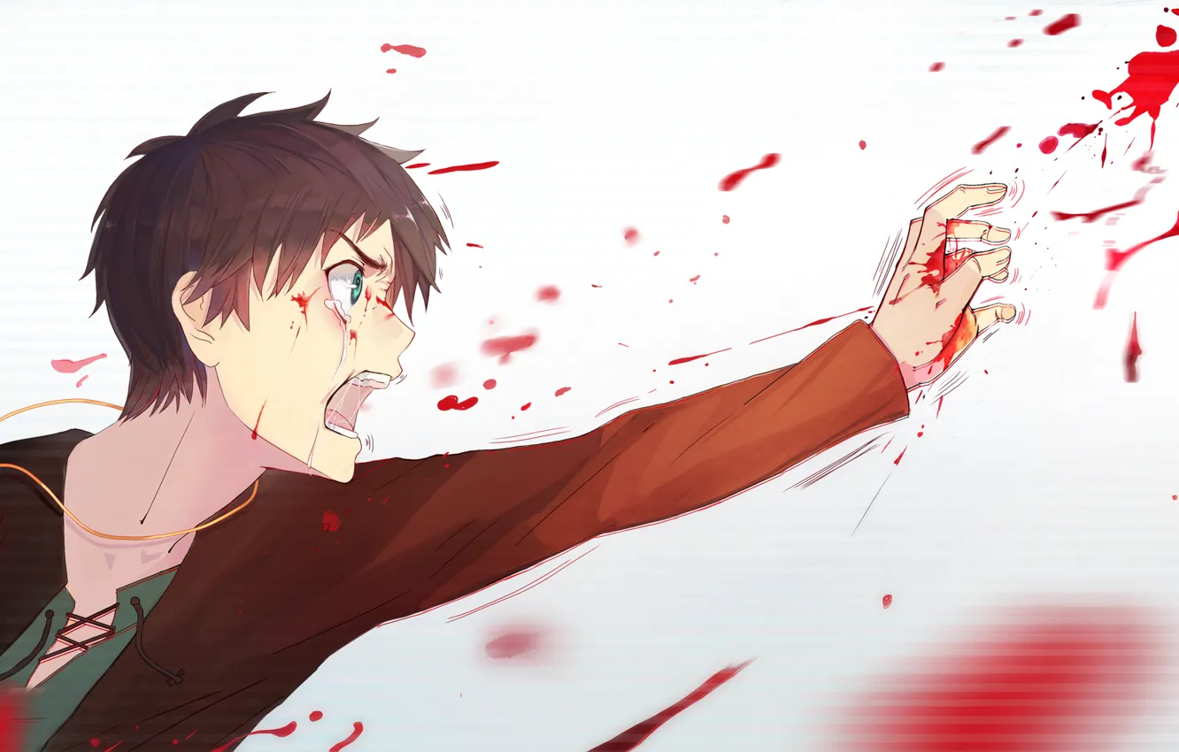 Photo wallpaper white, blood, tears, Shingeki no Kyojin, The invasion of the titans, Eren Jagger