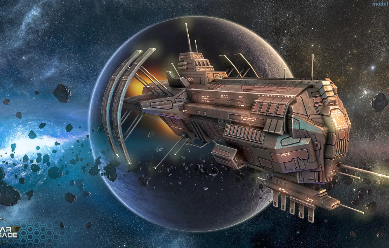 Photo wallpaper space, stars, ship, planet, some ship