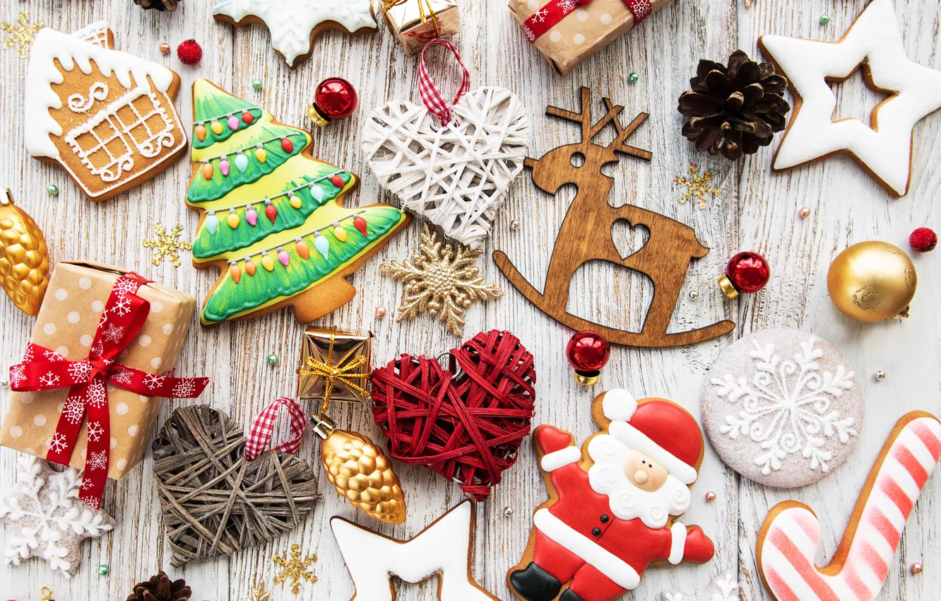Photo wallpaper decoration, new year, Christmas, Christmas, wood, cookies, decoration, gingerbread