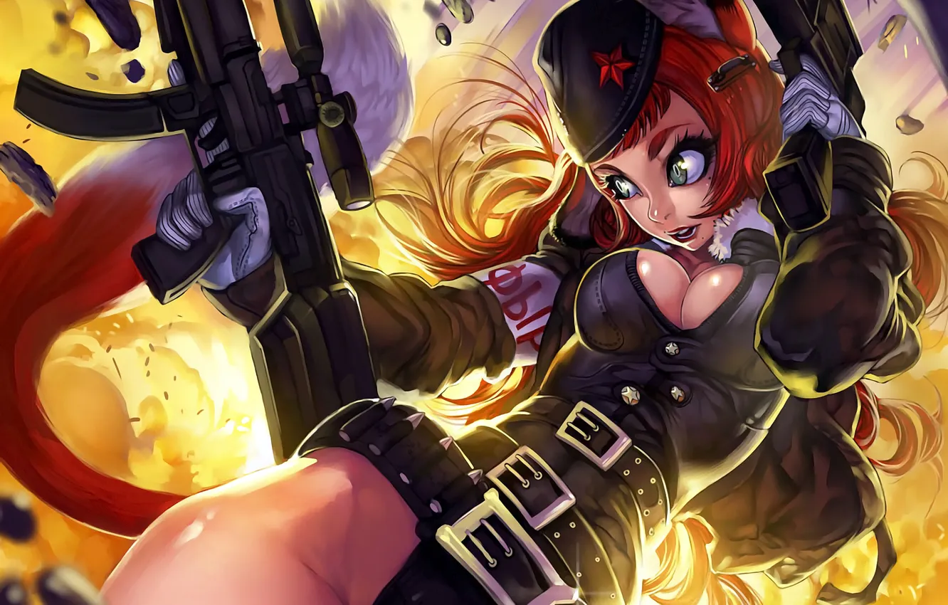 Photo wallpaper girl, stars, weapons, Fox, uniform, art, Red Star Fox, Elsevilla